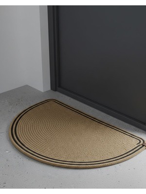 Ms Milasewing Doğal Iplik Yarım Ay Kapı Önü Paspası - Siyah Çizgili Antre Halısı