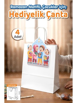 Tuğset Etiket Burgu Saplı Karton Ramazan Temalı Beyaz Çanta 4 Adet Çocuklar Için Ramazan Mevlit Hatim Hediyelik -T1562