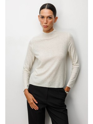 On Triko Dik Yaka Taş Detaylı Bluz 60438