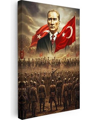 Tablofest Dikey Kanvas Tablo Atatürk Kurtuluş Savaşı Ordu Bayrak Atatürk Tablosu Ev Ofis Duvar Dekoru