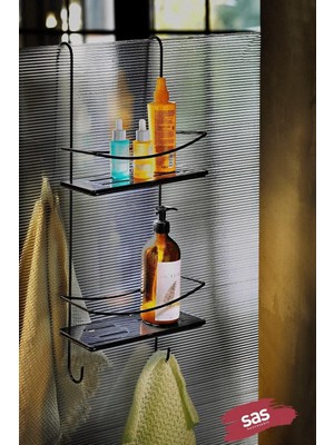 Ömür Boyu Paslanmaz Kristal Raf Banyo Düzenleyici Şampuanlık Siyah Dşkss