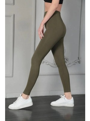 Fresco Scarfs Full Likra Extra Toparlayıcı Yüksek Bel Dar Kalıp Günlük Spor Tayt - Haki