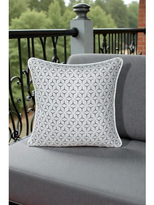 Visionario Kırlent Kılıfı Desenli 45X45 Raşel Örme Kadife Çift Taraflı Dijital Baskı Beyaz Biyeli