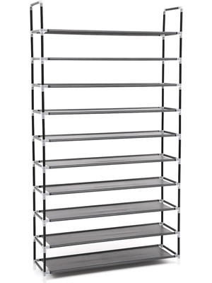 10 Katlı Ayakkabı Rafı, 100X29X175 Cm, Siyah, LSR10H