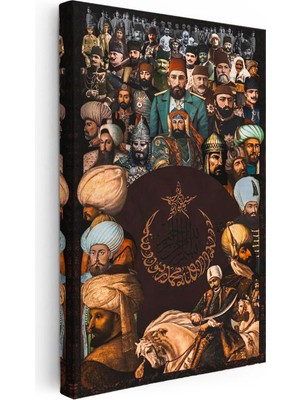 Tablofest Dikey Kanvas Tablo Osmanlı Padişahları Kolajı Osmanlı Tablosu Ev Ofis Duvar Dekoru