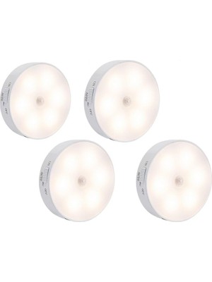 Unichrome 4 Adet Hareket Sensörlü 8 Ledli USB Şarjlı Beyaz On/auto/off Modlu Dolap Içi, Koridor