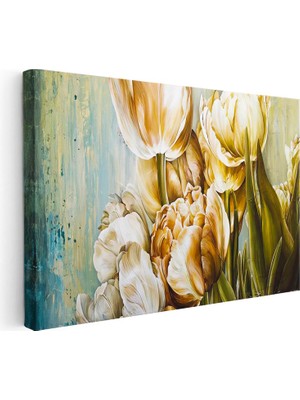 Tablofest Yatay Kanvas Tablo Zarif Lale Aranjmanı Çiçek Tablosu Ev Ofis Duvar Dekoru