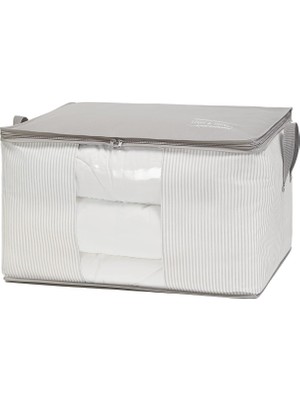 Büyük Boy Pvc Pencereli Gri Çizgili Stuff & Things Hurç 60 x 43 x 35 cm
