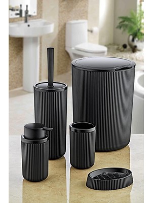 VENTO STORE 5 Parça Banyo Seti 7 Litre Dokunmatik Çöp Kovalı, Antibakteriyel Fırça (Gri)