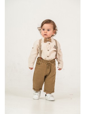 Cocosiss Rabbıt Nakışlı Salopetli Gömlek 2'li Erkek Çocuk Takım