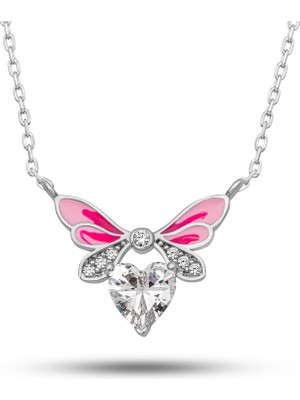 Katre46 Gümüş Beyaz Kalp Peri Kanatlı Kolye