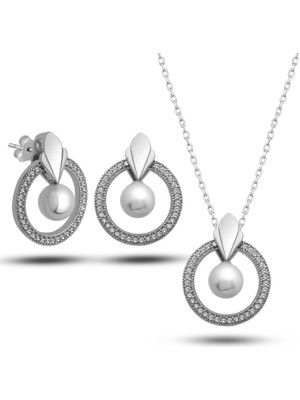 Katre46 Gümüş Inci Çember Kadın Set