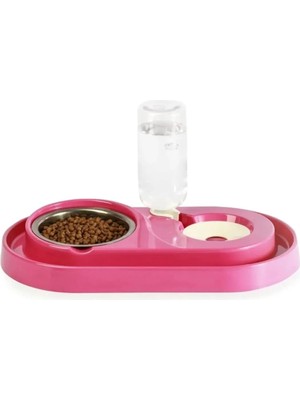 Hazneli Çelik Taslı Kedi-Köpek Mama ve Su Kabı Seti 500ML (Mor)