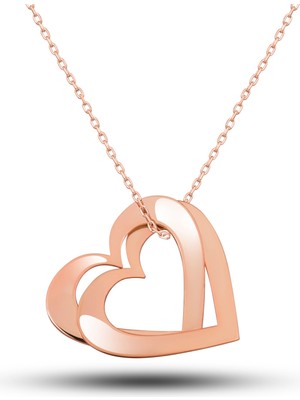 Katre46 Gümüş Rose Çifte Kalp Aşk Kadın Kolye