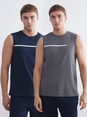 Lc Waikiki Yeni Sezon Bisiklet Yaka Baskılı Penye Erkek Kolsuz Tişört 2'li Paket