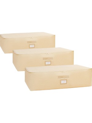 3'lü Mega Boy Bej Balıksırtı Baza Altı Hurç Set 74 x 46 x 22 cm