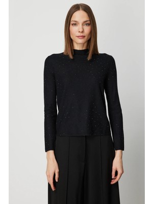 On Triko Dik Yaka Taş Detaylı Bluz 60438