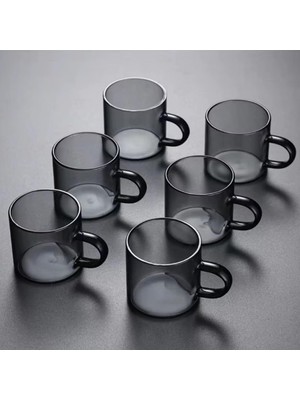 Renovon 6 Adet 113ML Cam Füme Renk Fincan Espresso Kahve Fincanı Isıya Dayanıklı Çay Seti Çay Fincan