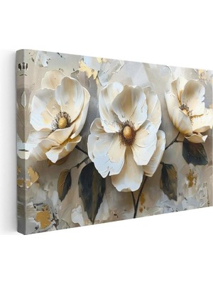 Tablofest Yatay Kanvas Tablo Kabartma Görünümlü Üçlü Çiçek Çiçek Tablosu Ev Ofis Duvar Dekoru