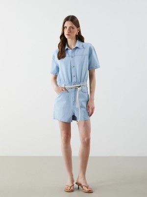 Lc Waikiki Yeni Sezon Gömlek Yaka Kadın Jean Tulum