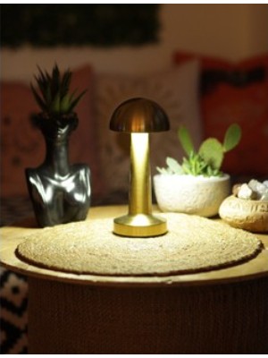 Dokunmatik LED Masa Lambası, Ofis/cafe  ve Ev Için Şarjlı Lambaayarlanabilir Renk Tonu, Çalışma Masası Lambası,mantar Model Retro Masa Lambası Gold Renk Dimmerli Şarjlı Dekoratif Dokunmatik