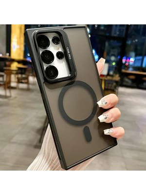Bilişim Akademi Samsung Galaxy S25 Ultra Stantlı  Kılıf Case Pro Tank Kılıf Lens  Koruyucu Zırhlı Kılıf - Siyah