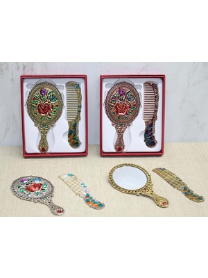 Katre46 Gül Tasarımı Ayna ve Tarak Seti Küçük Boy