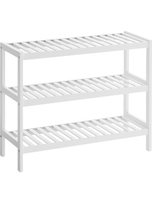 Ayakkabılık Bambu Rafı Ayakkabı Taburesi Beyaz-Doğal Renkler