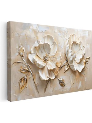 Tablofest Yatay Kanvas Tablo Kabartma Görünümlü Gül Çiçek Tablosu Ev Ofis Duvar Dekoru