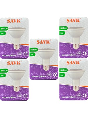 Avarson (5 Adet) Şavk 7W 6500K (Beyaz Işık) PAR20 E27 Duylu (Kalın Duy) LED Spot Ampul