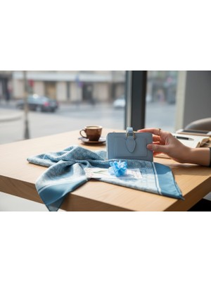 Renkli Düşler Atölyesi Mavi Kadın Cüzdan Fular Toka Hediye Seti/ Sevgililer Günü/ Doğum Günü/ Özel Gün