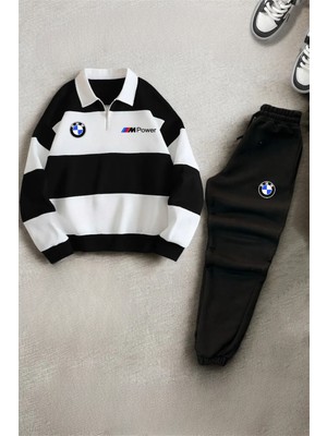 Risil-Nu Company Yeni Sezon Polo Yaka Yarım Fermuarlı Bmw Baskılı Eşofman Takımı Alt-Üst Kışlık 3 Iplik Takım