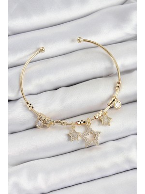 Üreticiniz Pirinç Zirkon Taşlı Yıldız Model Gold Renk Charm Bileklik
