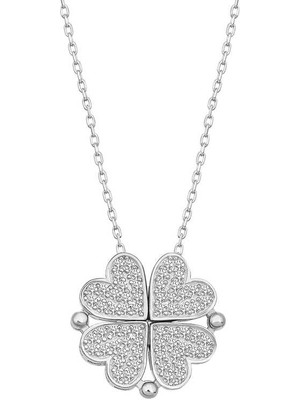 Erseyy Gümüş Kalpli Açılabilen Yonca Kadın Kolye