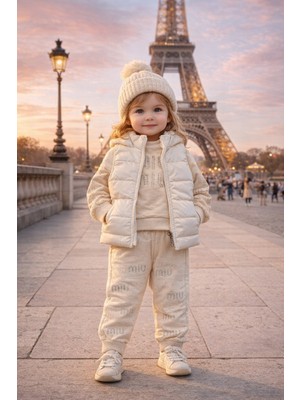 Miu Taş Baskılı 2 Ip 3’lü Bebek Takımı – Yelekli, Şık & Rahat