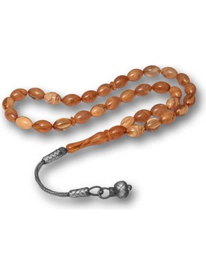 Katre46 Gümüş Kazaz Püsküllü Sıkma Kehribar Tesbih