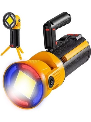 Novytech MX-W5164-3 Kırmızı Çakarlı Cob Ledli Şarjlı Kamp El Feneri Işıldak