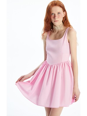 Lc Waikiki Yeni Sezon Kare Yaka Poplin Mini Elbise