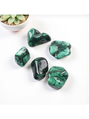 Taşmir Malahit ( Malakit ) Doğal Taş Tamburlanmış Parça - Tımbıl 1 Adet