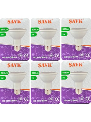 Avarson (6 Adet) Şavk 7W 6500K (Beyaz Işık) PAR20 E27 Duylu (Kalın Duy) LED Spot Ampul