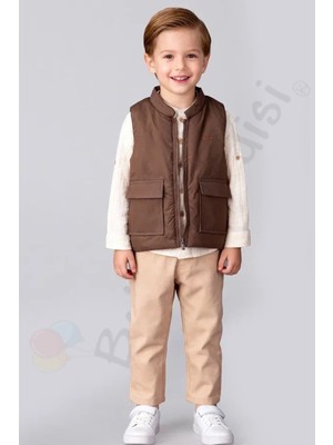 Bebek Vadisi Keten Pamuklu Şişme Yelekli Gömlekli Erkek Bebek Çocuk Alt Ust 3 Lü Takım Kıyafetleri Bayramlık