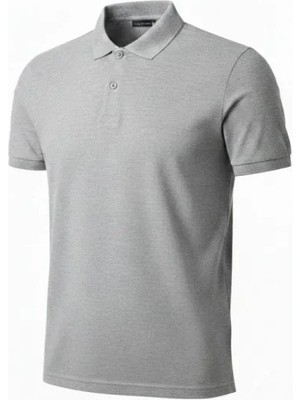 Erkek Pike Kumaş Düğmeli Yaka Regular Fit Günlük Kısa Kol Tişört T-Shirt - Gri