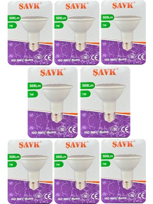 Avarson (8 Adet) Şavk 7W 6500K (Beyaz Işık) PAR20 E27 Duylu (Kalın Duy) LED Spot Ampul
