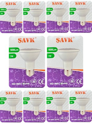 Avarson (10 Adet) Şavk 7W 6500K (Beyaz Işık) PAR20 E27 Duylu (Kalın Duy) LED Spot Ampul