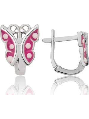 Katre46 Gümüş Pembe Kelebek Çocuk Küpesi