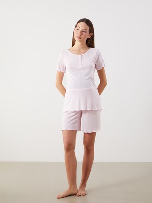 Lc Waikiki Yeni Sezon Bisiklet Yaka Kalp Desenli Hamile Şortlu Pijama Takımı