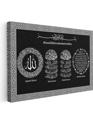 Tablofest Yatay Kanvas Tablo Gümüş Görünümlü Ayetel Kürsi Felak Nas Suresi Bereket Duası Dini Islami Tablo