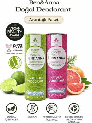 Ben&anna Doğal Deodorant 2’li Avantajlı Paket – Persian Lime & Pink Grapefruit