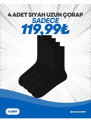 Yonca Outlet 4’lü Siyah Erkek Uzun Çorap – Pamuklu, Dikişsiz, Terletmeyen, Günlük Kullanım Çorabı