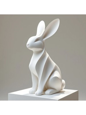 Talha3D Desenli Tavşan Heykeli Biblo, 19X7 Cm, Şık ve Dekoratif Ev Aksesuarı